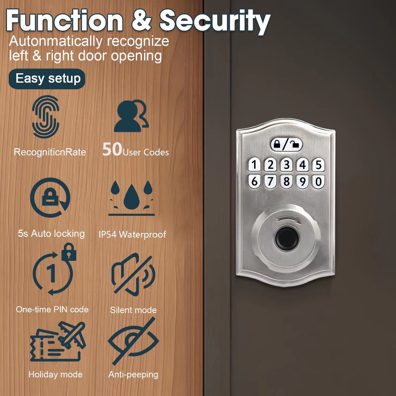 Keyless Smart Biometric Password Finger Print Deadbolt Entry Door Lock for Home 35mm-55mm Smart Door Lock Fingerprint Digital