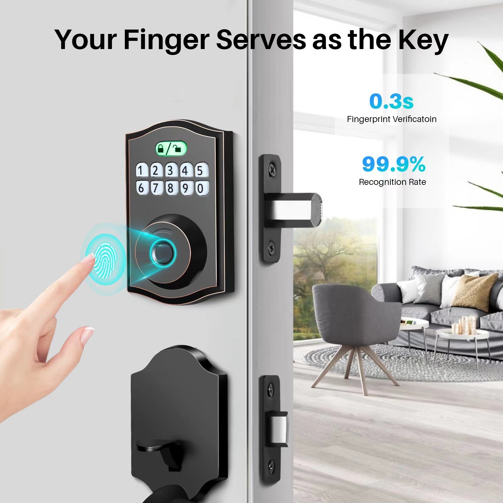 Keyless Smart Biometric Password Finger Print Deadbolt Entry Door Lock for Home 35mm-55mm Smart Door Lock Fingerprint Digital