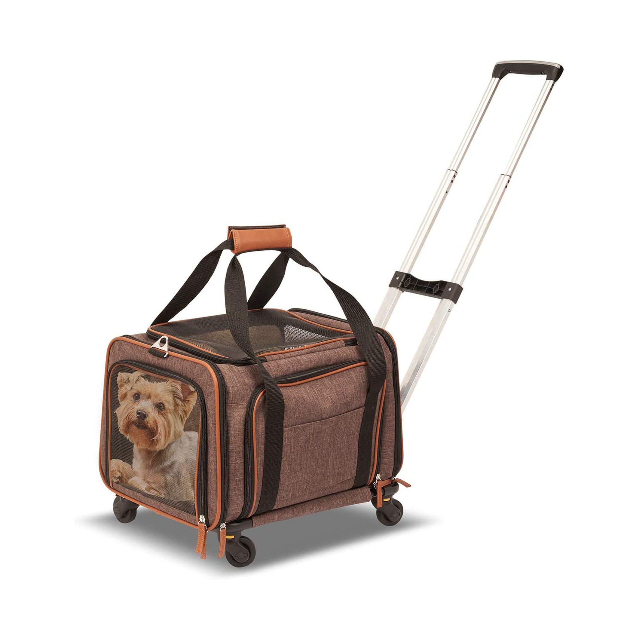 Twice Space Cat Dog Carrier Bag Expandable Pet Travel Trolley Bag with 4 wheel