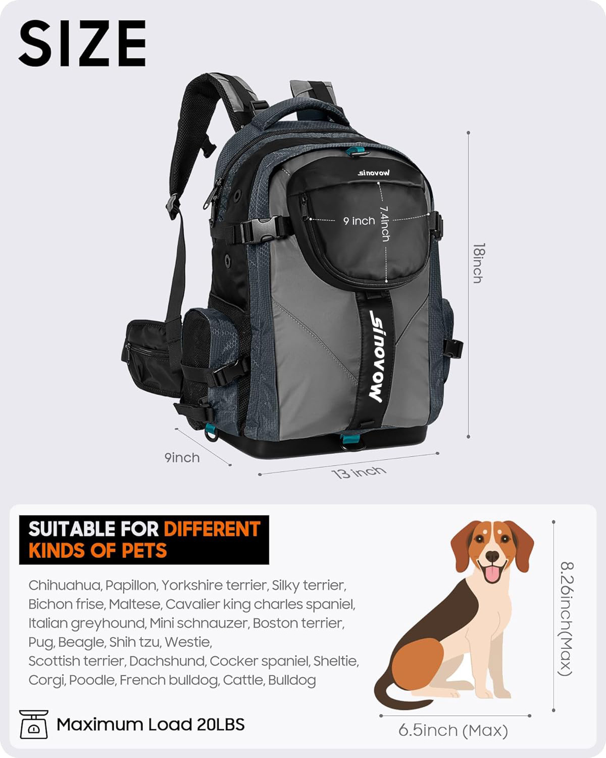 Custom Durable Waterproof High Breathable Pet Backpack Carrier With Mesh Window For Small Medium Dogs