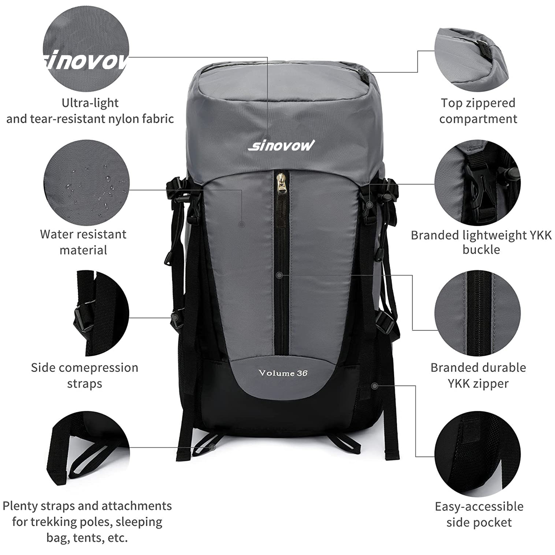 36L Lightweight Waterproof Dry Hiking Backpack with Rain Cover for Travel Outdoor Sports Camping Backpack