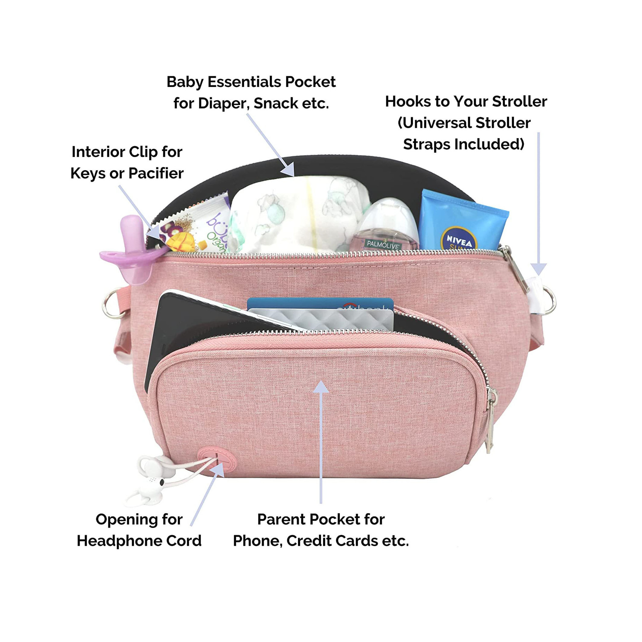 Portable Small Fanny Pack Mini Baby Diaper Bags with Detachable Diaper Changing Pad