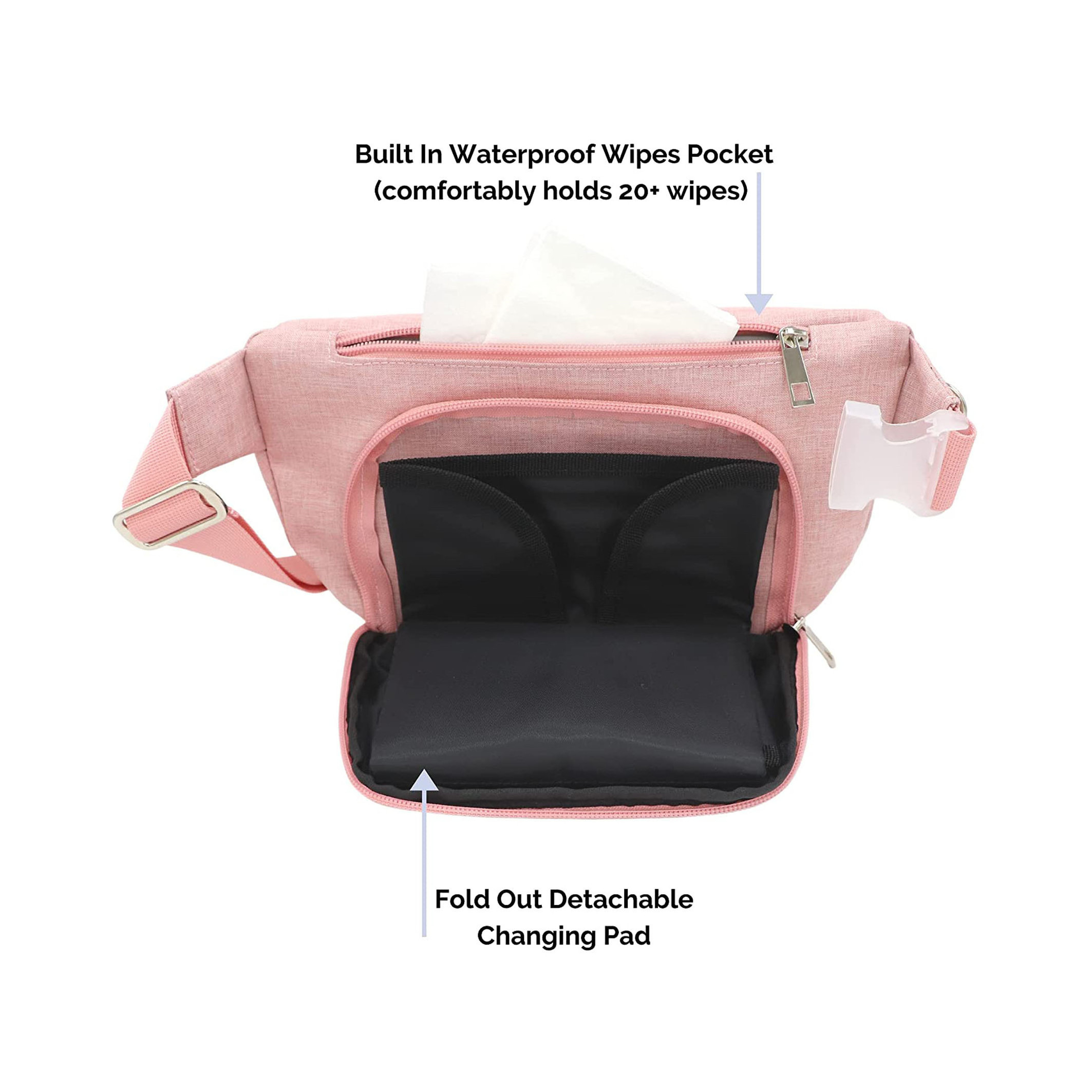 Portable Small Fanny Pack Mini Baby Diaper Bags with Detachable Diaper Changing Pad