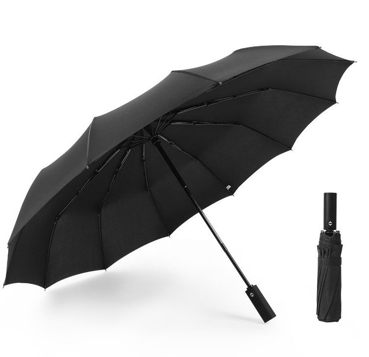 Factory price supplier travel umbrella black pongee waterproof auto open Paraguas 8 10 12 ribs 3 Folding UV Automatic umbrella