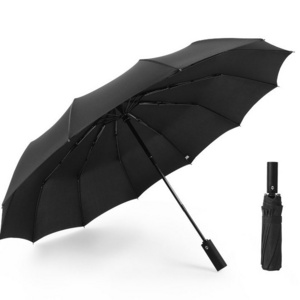 Factory price supplier travel umbrella black pongee waterproof auto open Paraguas 8 10 12 ribs 3 Folding UV Automatic umbrella