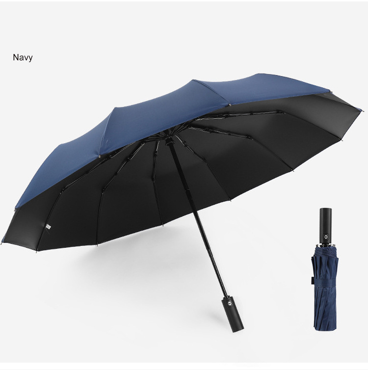 Factory price supplier travel umbrella black pongee waterproof auto open Paraguas 8 10 12 ribs 3 Folding UV Automatic umbrella