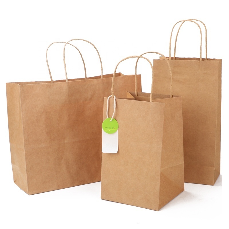 Wholesales Custom Logo Printed Cheap Recycled Take Away Food Packaging Shopping Brown Kraft  Paper Bag With Twisted/Flat Handles