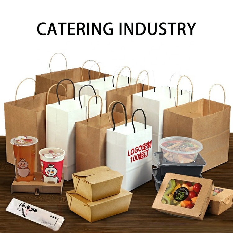 Wholesales Custom Logo Printed Cheap Recycled Take Away Food Packaging Shopping Brown Kraft  Paper Bag With Twisted/Flat Handles