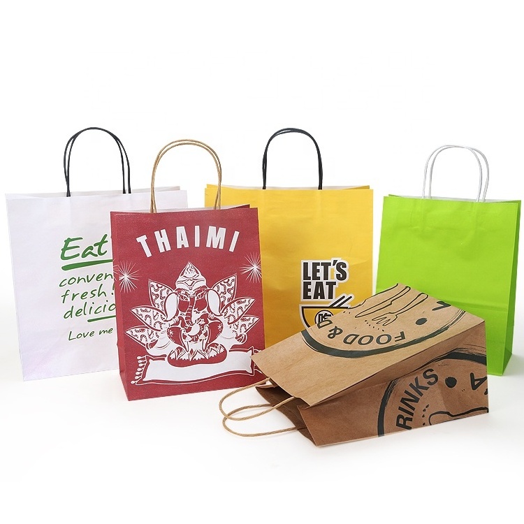 Wholesales Custom Logo Printed Cheap Recycled Take Away Food Packaging Shopping Brown Kraft  Paper Bag With Twisted/Flat Handles