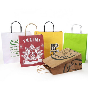 Wholesales Custom Logo Printed Cheap Recycled Take Away Food Packaging Shopping Brown Kraft  Paper Bag With Twisted/Flat Handles