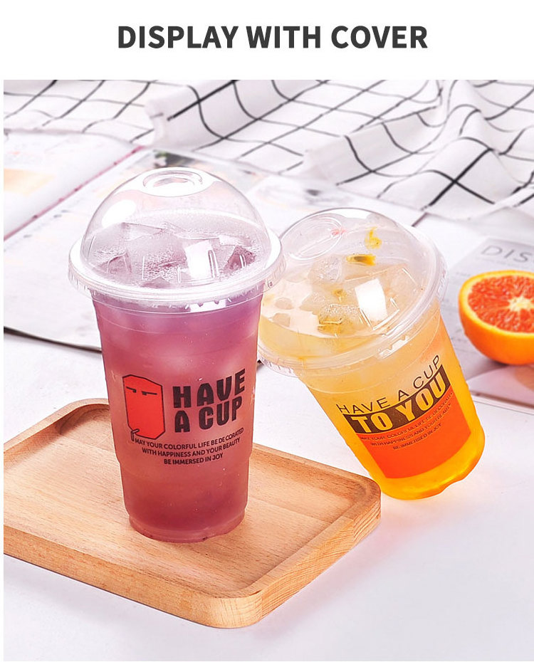 Factory price Custom printed clear 12, 16, 20, 24oz PP PET transparent disposable plastic cup with lid boba bubble milk tea cup