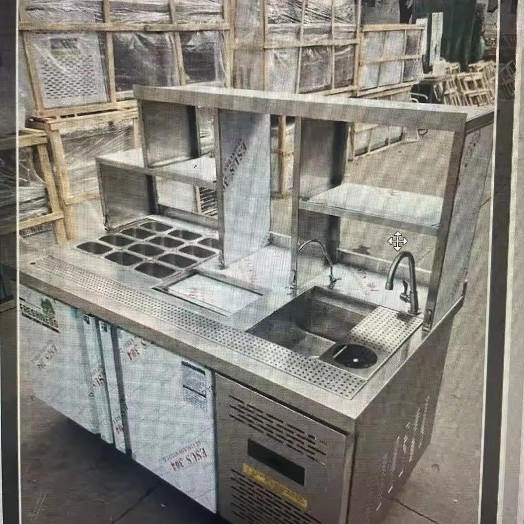 Bubble Work Station Stainless Steel Bubble Tea Counter Kiosk Standard Freezer With Containers Price For Bubble Tea Shop Counter