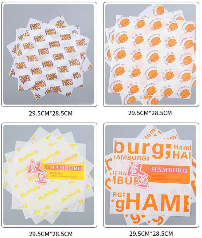 Custom logo printing hamburger packaging grease proof tissue paper sandwich wrapping deli paper shawarma food grade wax paper