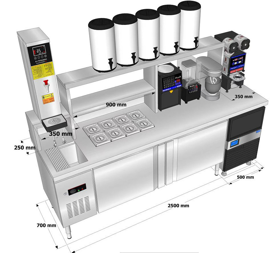 Bubble Work Station Stainless Steel Bubble Tea Counter Kiosk Standard Freezer With Containers Price For Bubble Tea Shop Counter