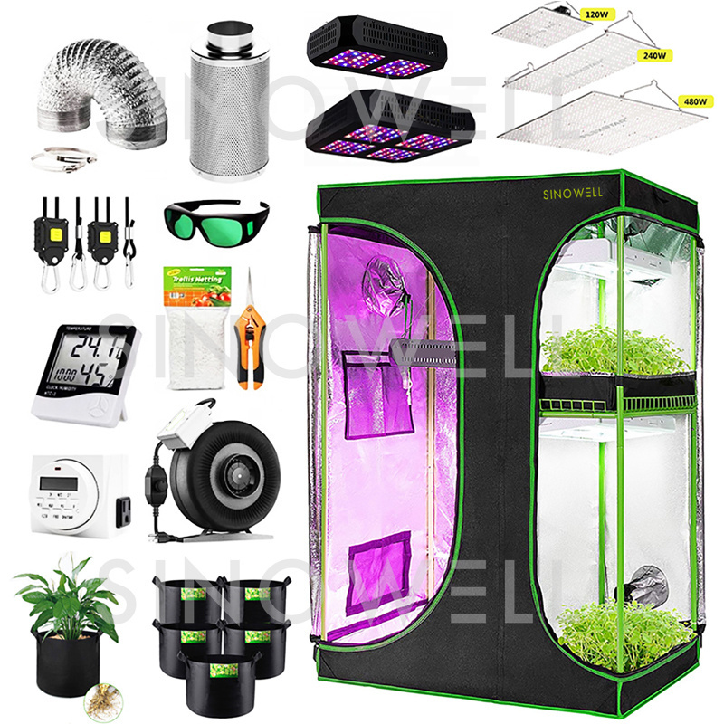 Sinowell Flexstar 120W 240W Light 2X4 1680D Hydroponic Grow Tent Kit Complete for Indoor Growing