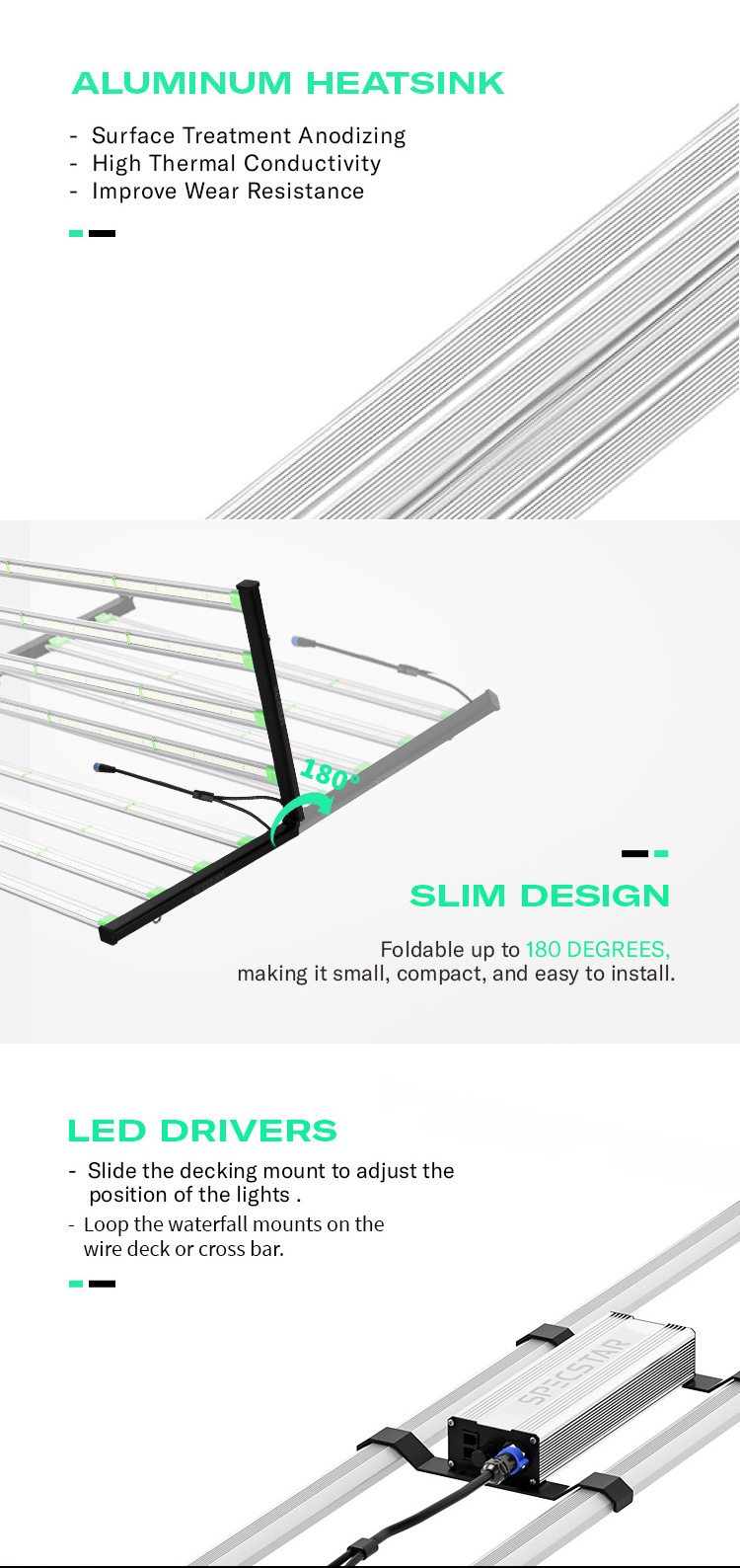 Specstar Indoor Vertical Farming Daisy-Chain 4X4 4X6 645 Watts 960 Watts Dimmable LED Grow Light