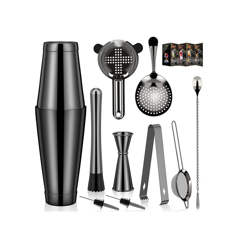 Premium Bar Tool 12 Piece Kit Barware Black Stainless Steel Cocktail Shaker