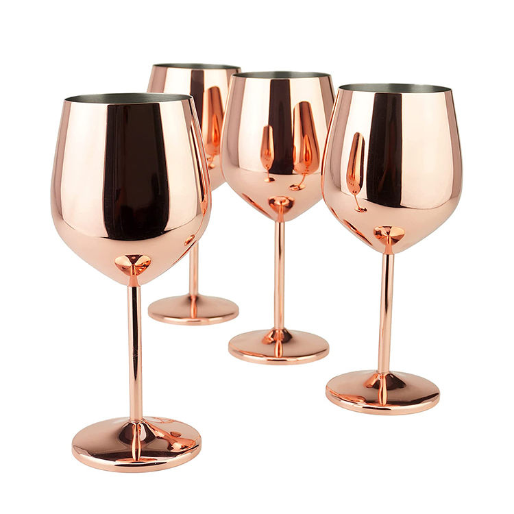 Premium Unbreakable Rose Gold Goblets Stemmed 18 oz Long Stem Stainless Steel Metal Wine Glasses