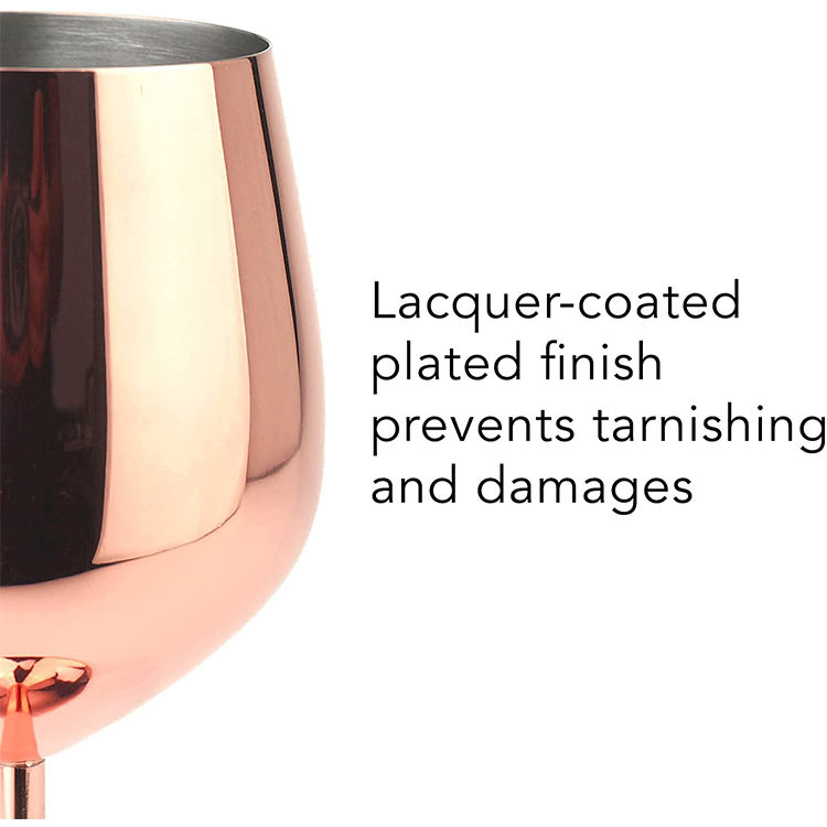 Premium Unbreakable Rose Gold Goblets Stemmed 18 oz Long Stem Stainless Steel Metal Wine Glasses