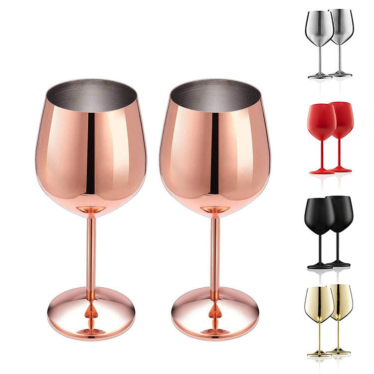 Premium Unbreakable Rose Gold Goblets Stemmed 18 oz Long Stem Stainless Steel Metal Wine Glasses