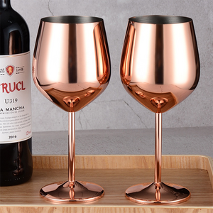 Premium Unbreakable Rose Gold Goblets Stemmed 18 oz Long Stem Stainless Steel Metal Wine Glasses