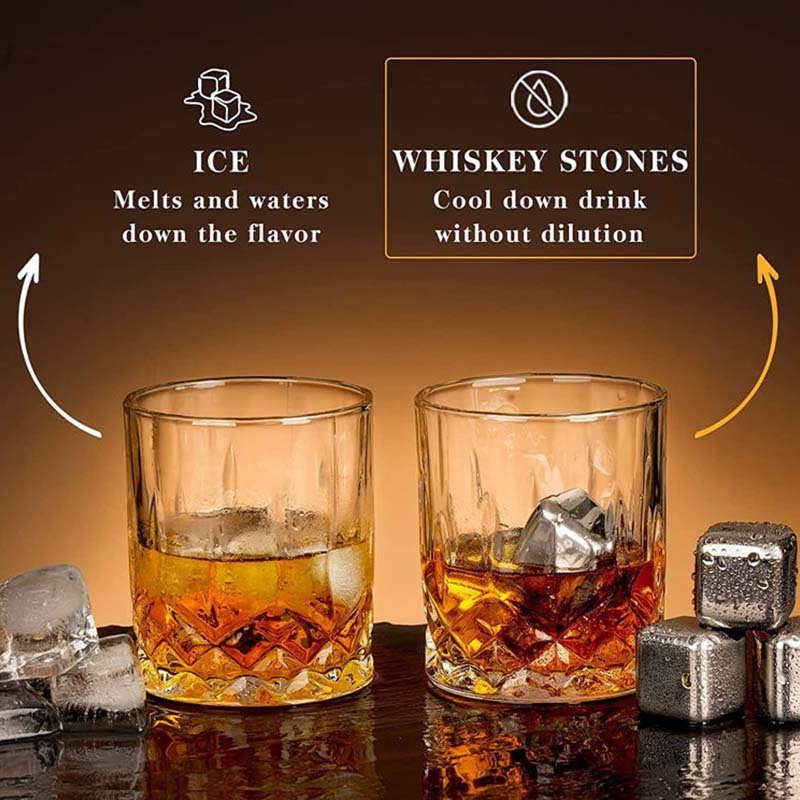 Sinowin Best Selling Ice Cube Whiskey Stones Stainless Steel Reusable Whiskey Stones Glass Gift Set For Wine Accessories