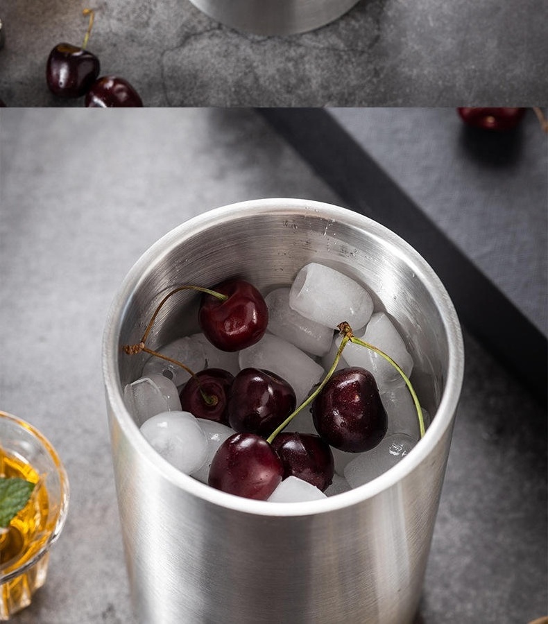 304 stainless steel double layer circular ice bucket Cold-drinks Ice Buckets For Home Bar Restaurant And Hotel Parties Purpose