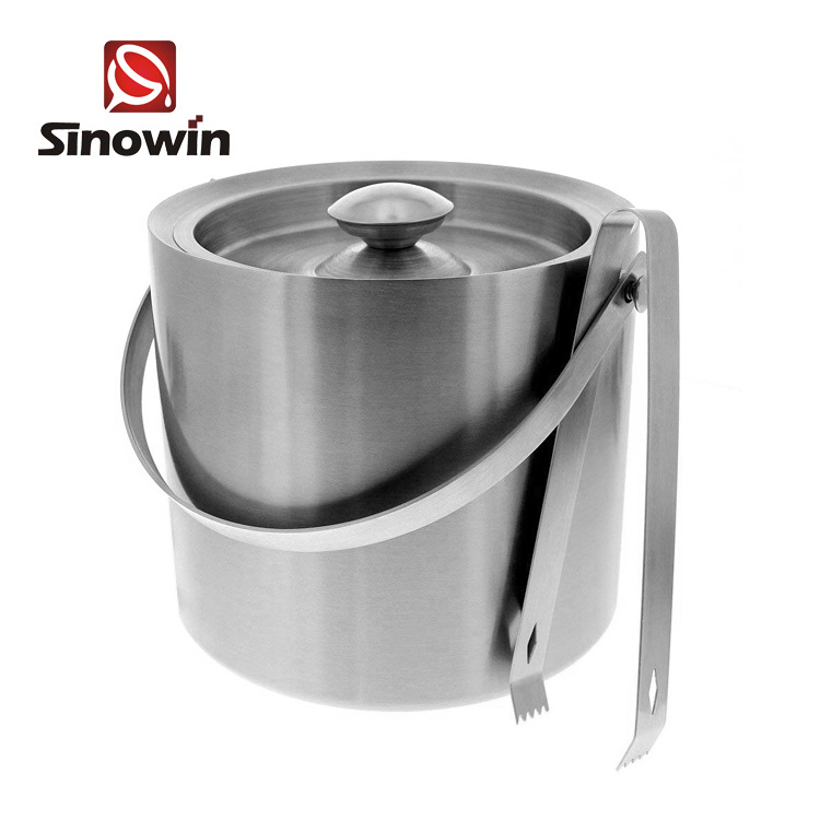 Sinowin Barware Stainless Steel Double Walled Ice Buckets with Stainless Steel Tongs and Lid