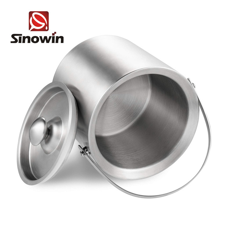 Sinowin Barware Stainless Steel Double Walled Ice Buckets with Stainless Steel Tongs and Lid