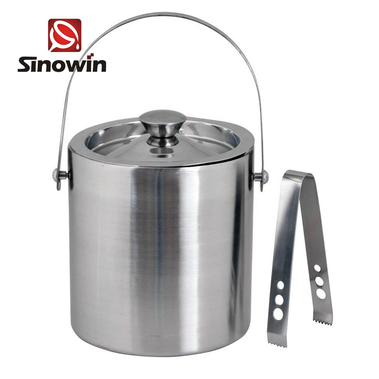 Sinowin Barware Stainless Steel Double Walled Ice Buckets with Stainless Steel Tongs and Lid