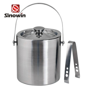 Sinowin Barware Stainless Steel Double Walled Ice Buckets with Stainless Steel Tongs and Lid