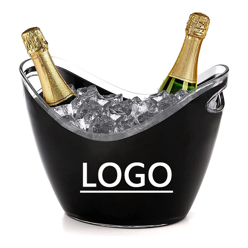 Black Plastic Ice Bucket With Handle Customized Logo Oval Shape Cooler Beer Buckets Corona Cooler ice bucket