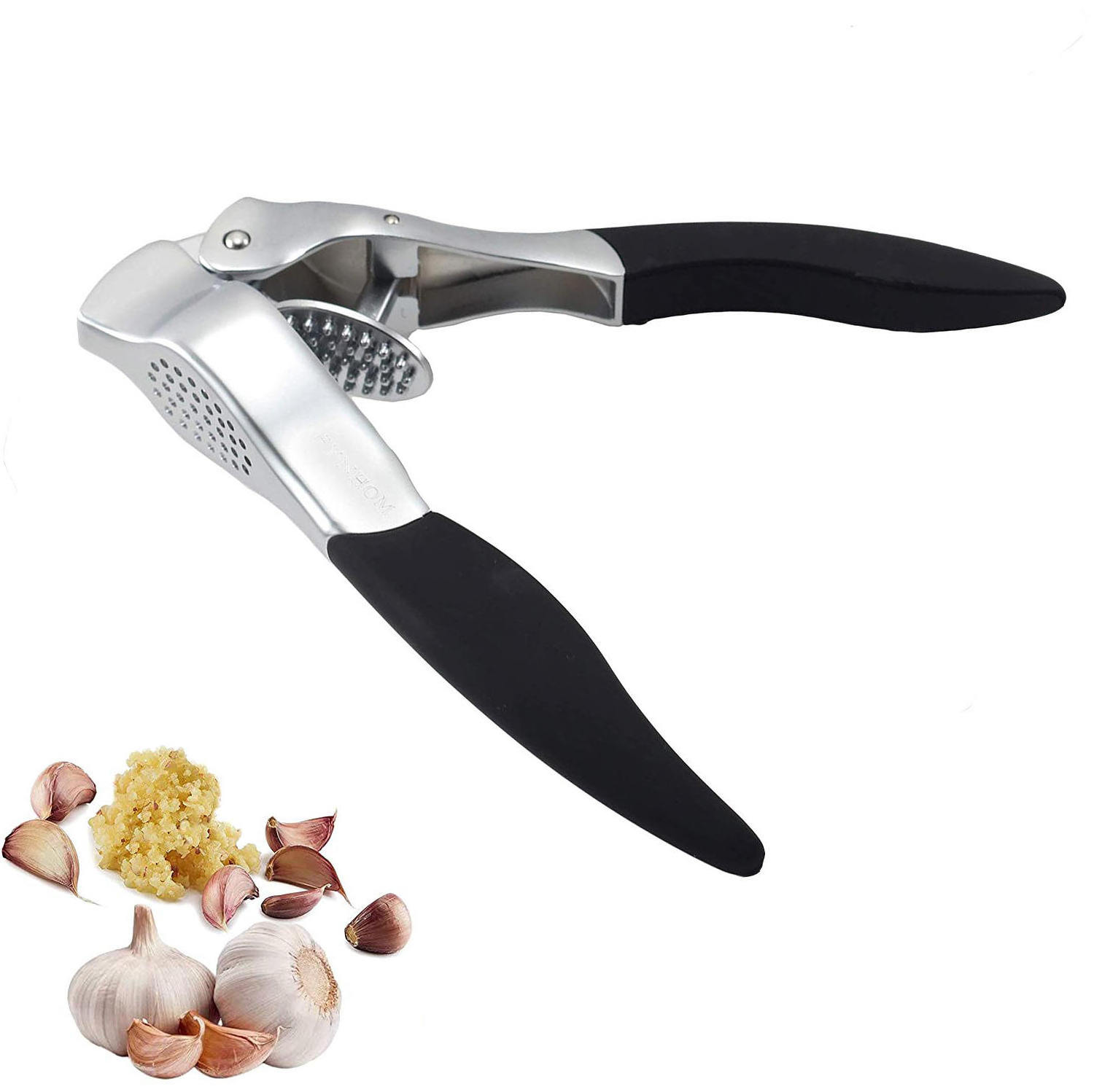 New Products Kitchen Gadgets Cooking Tools Black Effortless Zinc Alloy Garlic Mincer Rocker Vegetable Crusher Garlic Press