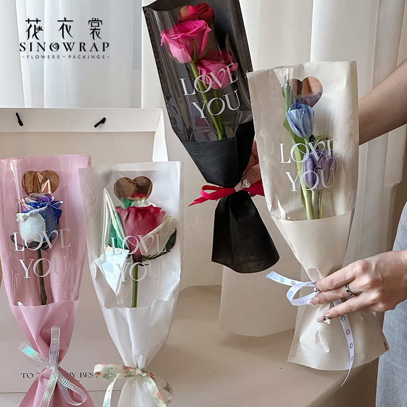 SINOWRAP new arrival flower sleeve plastic bags for single flower packing