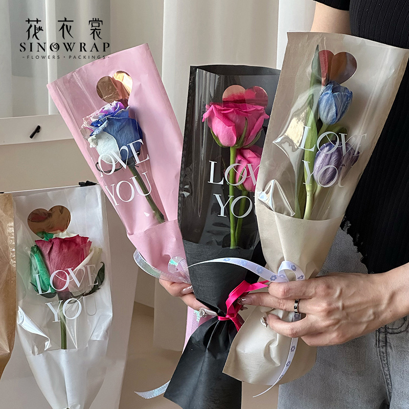 SINOWRAP new arrival flower sleeve plastic bags for single flower packing