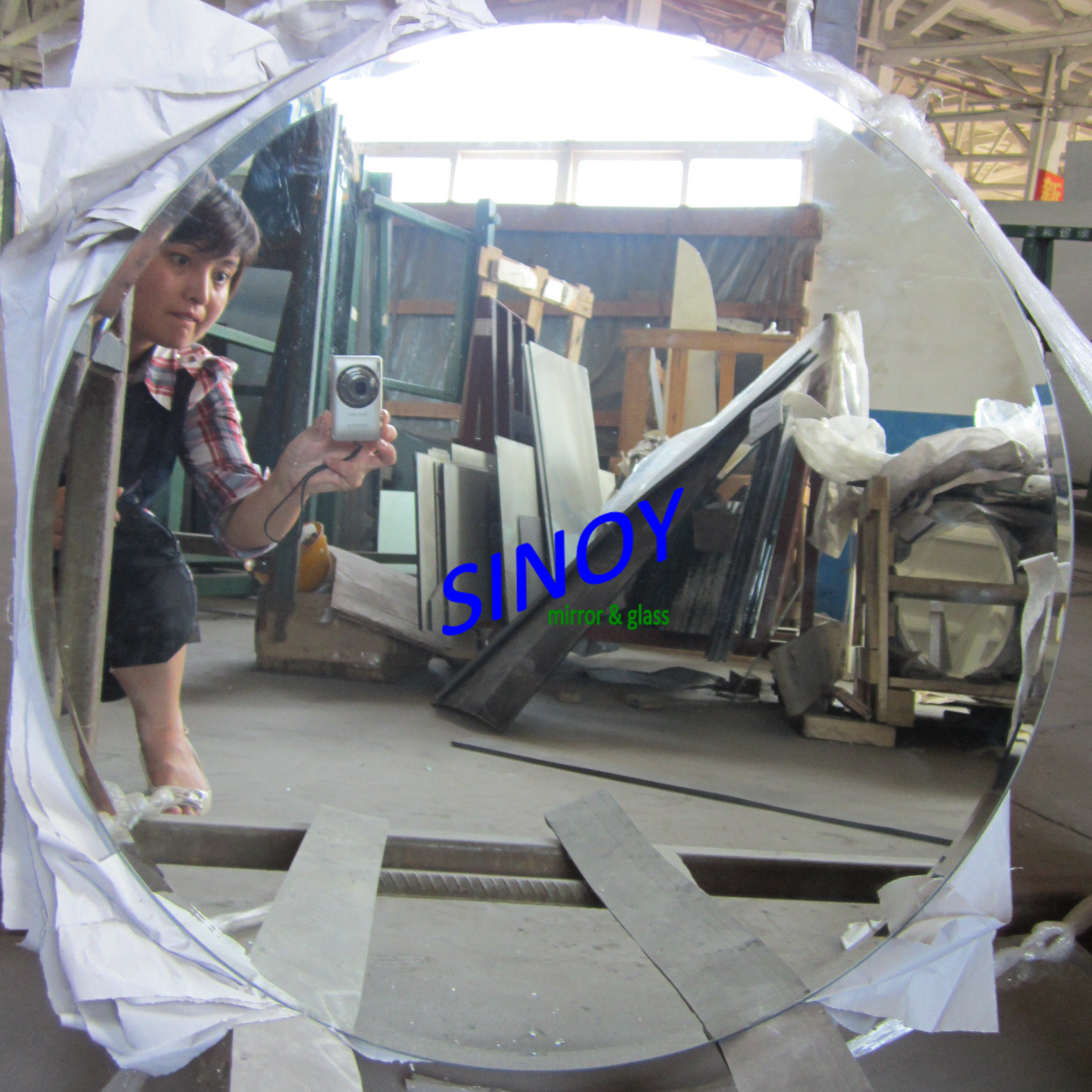 Large Round Beveled Polished Frameless Glass Wall Mirror