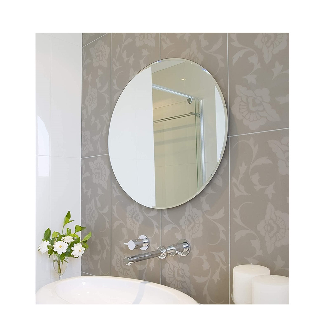 Large Round Beveled Polished Frameless Glass Wall Mirror