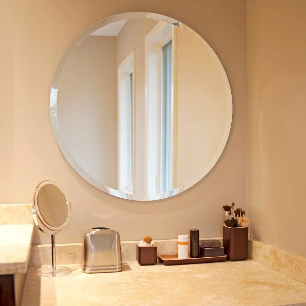 Large Round Beveled Polished Frameless Glass Wall Mirror