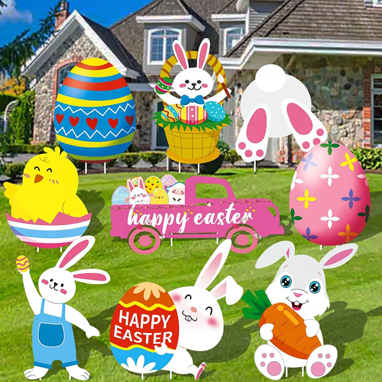 New Easter Decorations Outdoor Yard Signs with Stakes Bunny Easter Eggs Yard Decor for Spring Happy Easter Patio Lawn Decoration