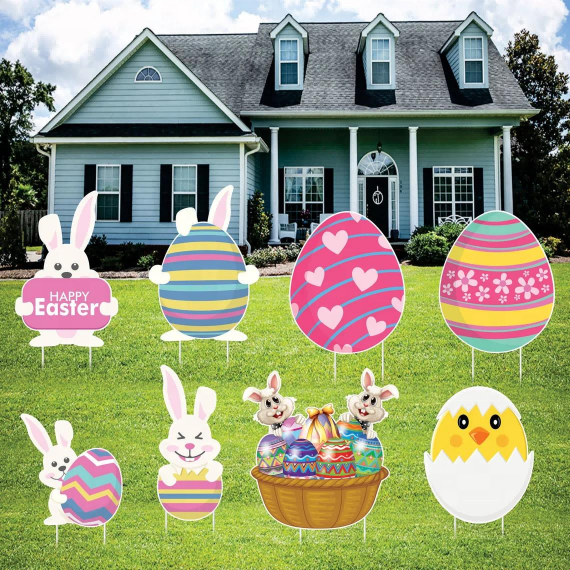 New Easter Decorations Outdoor Yard Signs with Stakes Bunny Easter Eggs Yard Decor for Spring Happy Easter Patio Lawn Decoration