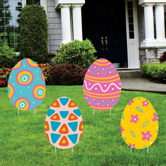 Happy Easter Yard Signs Decorations Easter Bunny Eggs Outdoor Decor Waterproof Home Garden Party Supplies Photo Props spring