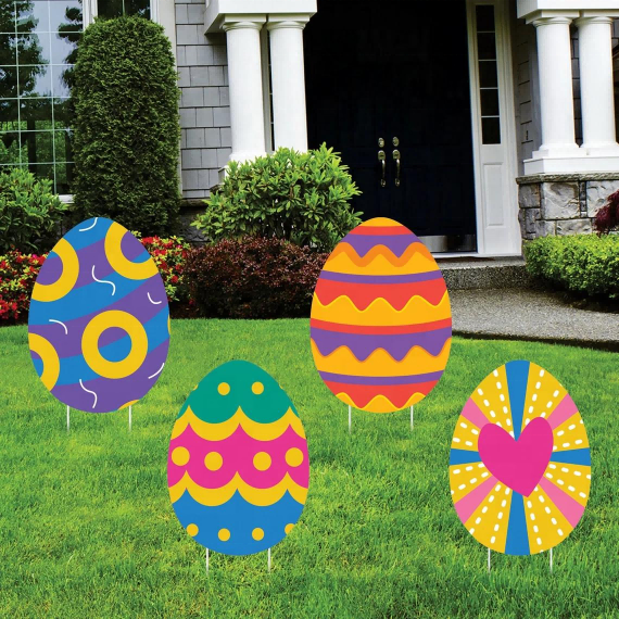 Happy Easter Yard Signs Decorations Easter Bunny Eggs Outdoor Decor Waterproof Home Garden Party Supplies Photo Props spring