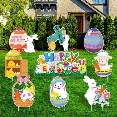 New Easter Decorations Outdoor Yard Signs with Stakes Bunny Easter Eggs Yard Decor for Spring Happy Easter Patio Lawn Decoration