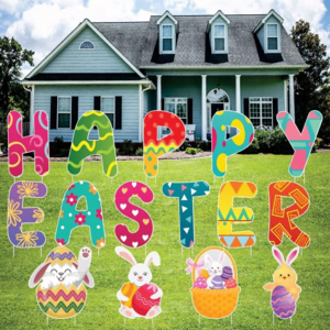 Corrugated Easter Bunny Eggs Hunt Outdoor Yard Decorations Waterproof Lawn Signs with Stakes for Pathway Walkway party supplies