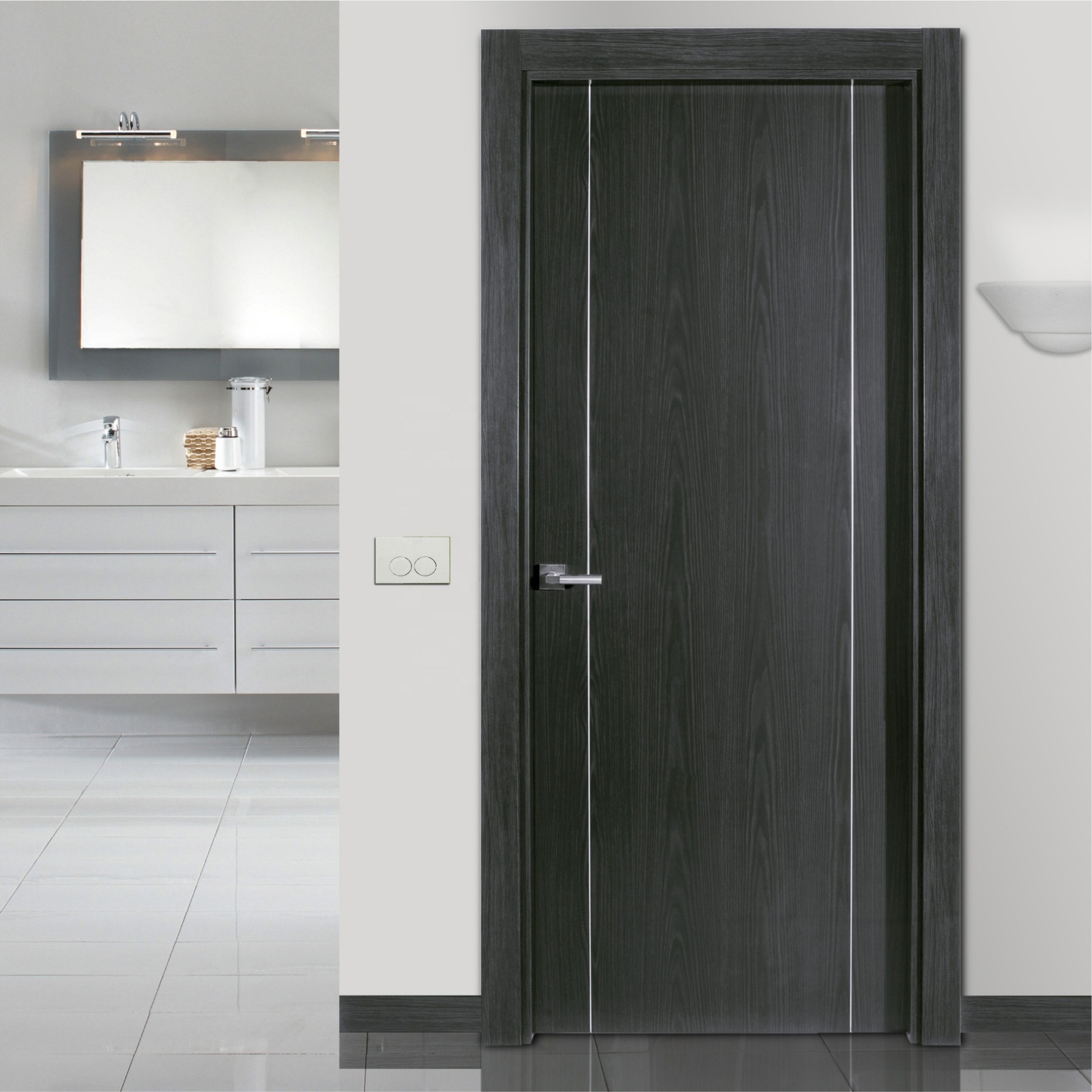 Oak Veneer Finish Wood Doors Interior House Eco Flush Doors With Steel Strips Inlays