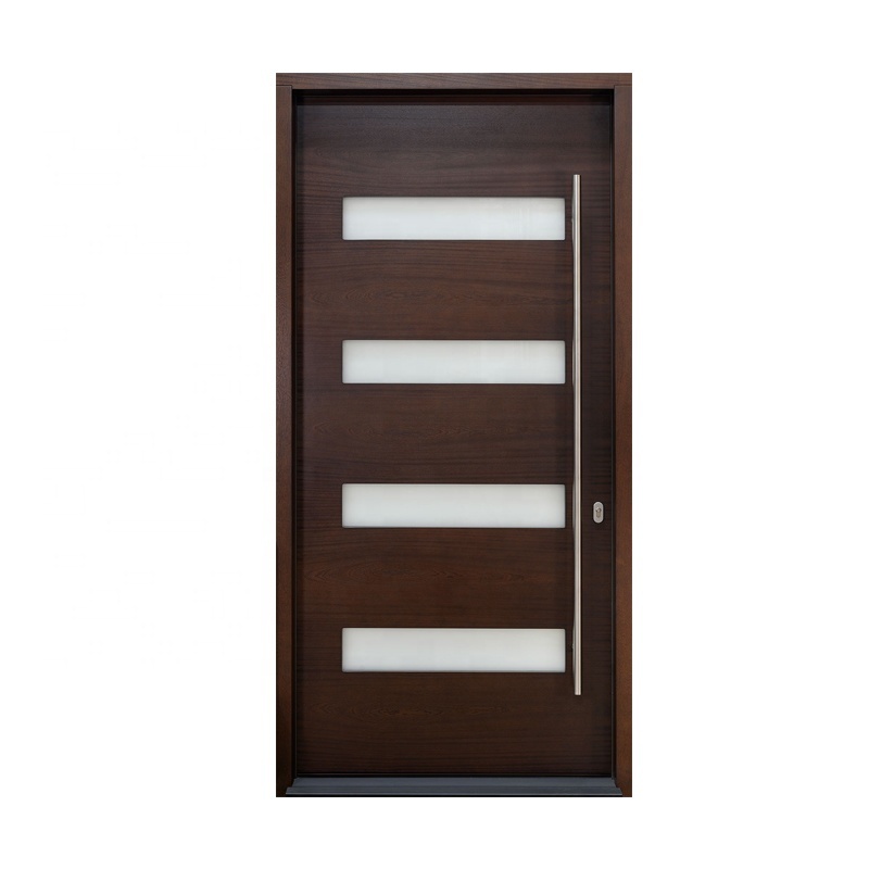 Modern Euro Single Wooden Entrance Front Doors Villa Exterior Wood Door 4 Light Design Main Door