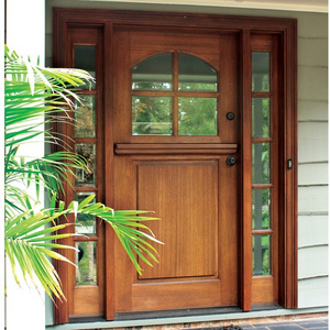 Entry Solid Mahogany Wood Dutch Door For Garden House With Windows And Arch Frame