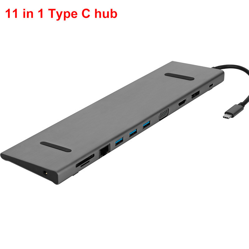 Hot Selling HDM +VGA +USB3.0 + DP +RJ45 +PD +Stereo Audio +SD+ 11 in 1 USB C Hub for Laptop / Computer