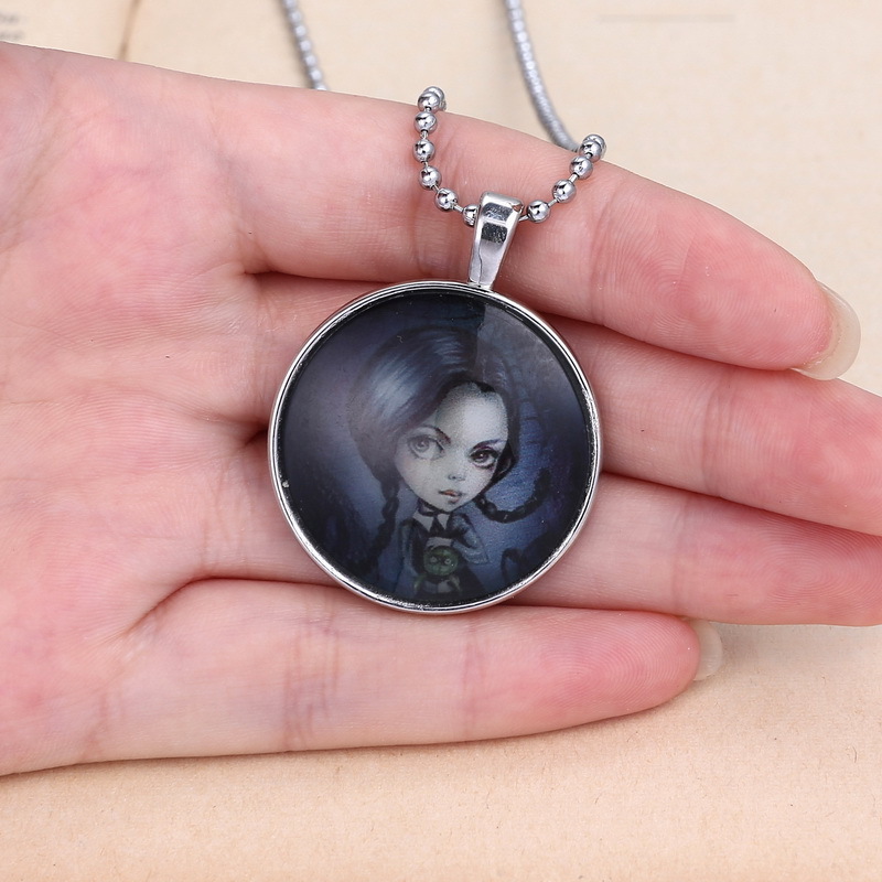 ANK1940604 Halloween Easter Day Glowing In The Dark Necklaces With Trick Treat Grave Girl Detail Round Alloy Pendent Necklecs