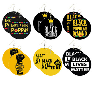 ER-810SX Fashion Earring Trend 2020 Hot Afrocentric Wooden Black Lives Matter Earrings for Wholesale